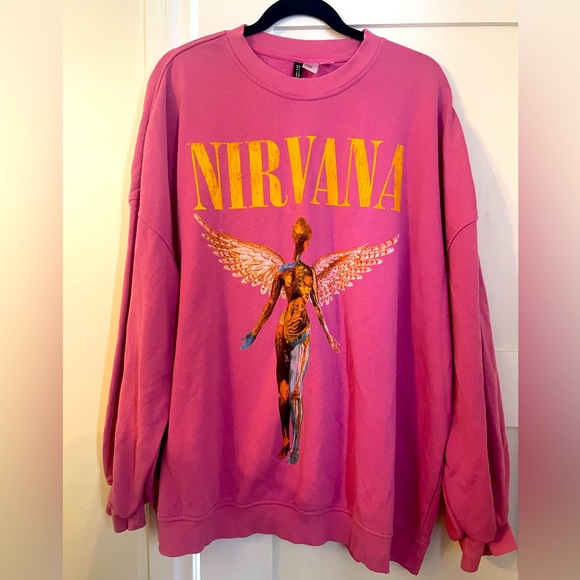 Hu0026M | Tops | Hm Sold Out Pink Nirvana Sweatshirt Xl | Poshmark
